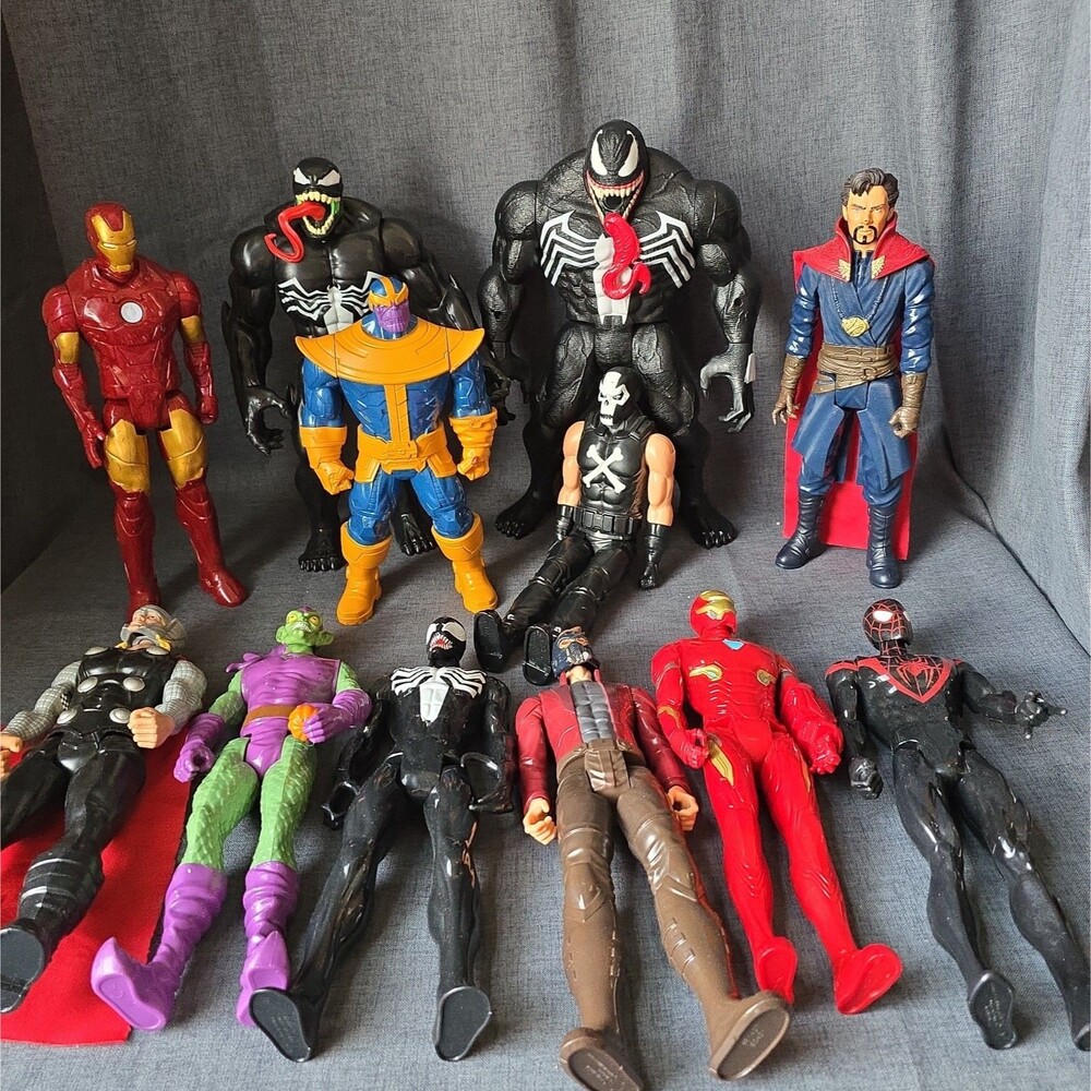 Lot Of Marvel Action Figures Spiderman Venom Thanos Dr Strange Goblin Thor